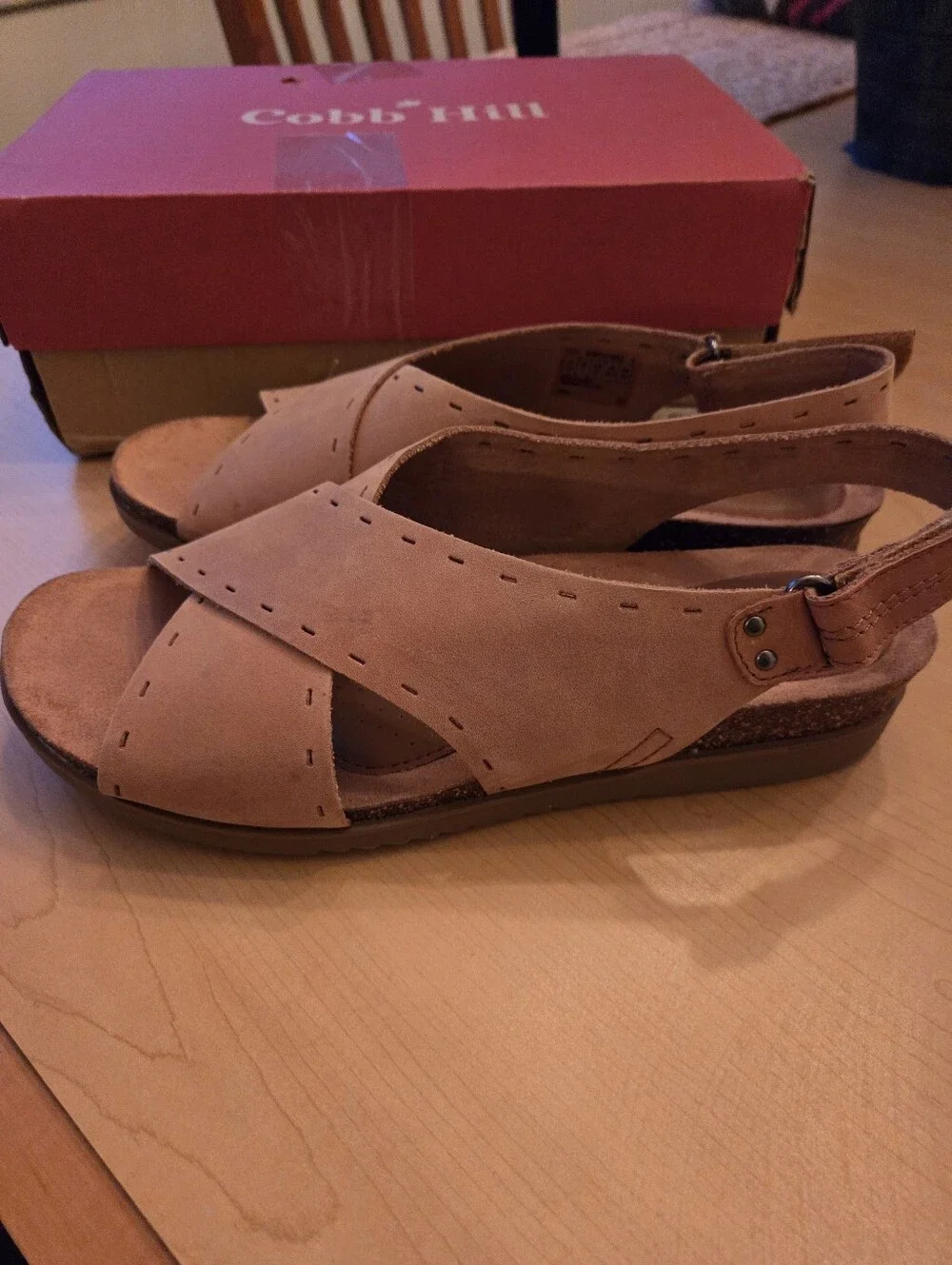 Rockport Cobb Hill 9.5 NIB May Slingback Wedge Sandals Suede Leather Cross Strap